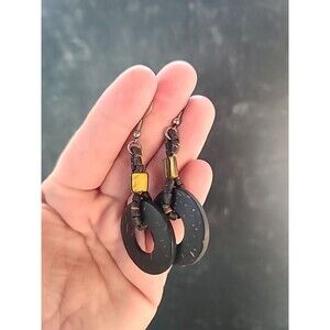 Brown And Beige Circular Beaded Dangling Earrings Vintage Costume Jewelry